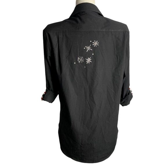 Vintage Santa Embellished Button Up Shirt M Black Rhinestones Christmas - Picture 6 of 8